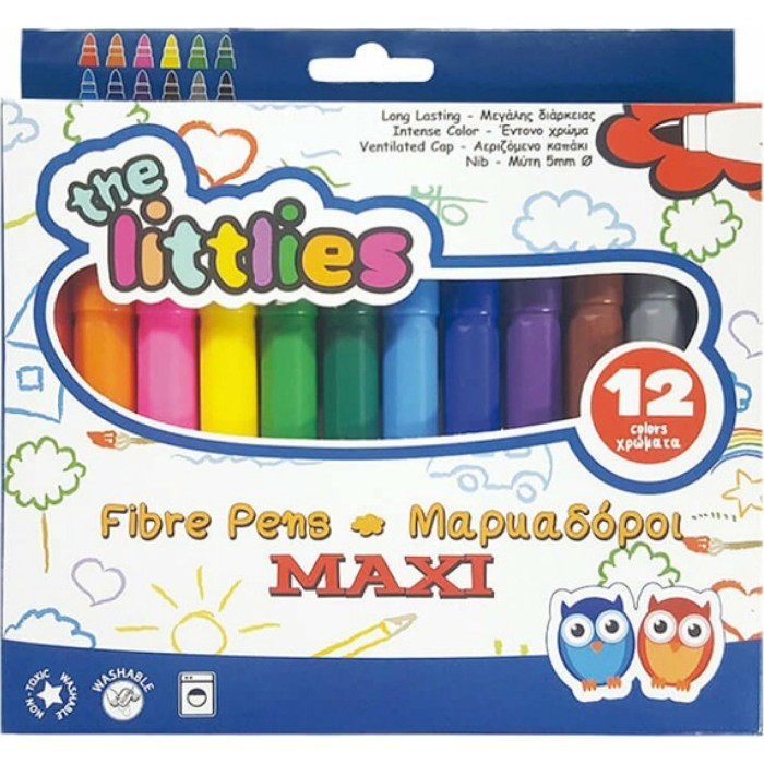 The Littlies Fibre Pens Πλενόμενοι Μαρκαδόροι Ζωγραφικής Χονδροί σε 12 Χρώματα