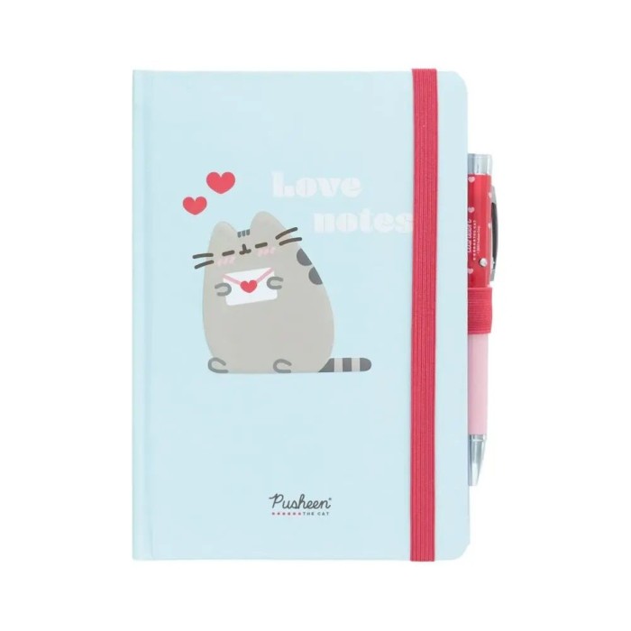 Pusheen Purrfect Love Σημειωματάριο 96 Φύλλων A5 Ριγέ με Λάστιχο και Θήκη για Στυλό
