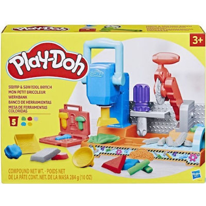 Play-Doh Πλαστελίνη - Παιχνίδι Stamp and Saw Tool Bench για 3+ Ετών, 5τμχ Play-Doh Πλαστελίνη - Παιχνίδι Stamp and Saw Tool Bench για 3+ Ετών, 5τμχ