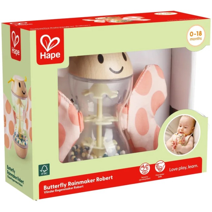 Hape Early Explorer Ξύλινη Κουδουνίστρα Πεταλούδα Rainmaker Robert