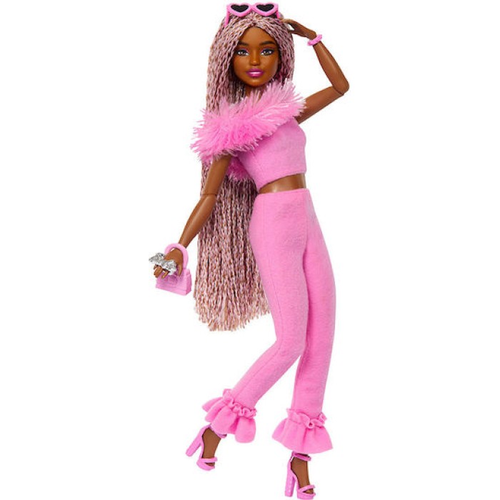 Barbie Deluxe Style Soft Pink Jumpsuit Μαλλιά Κοτσιδάκια Κούκλα για 3+ Ετών