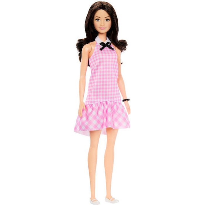 Barbie Κούκλα Fashionistas Brown Hair with Pink Plaid Dress για 3+ Ετών