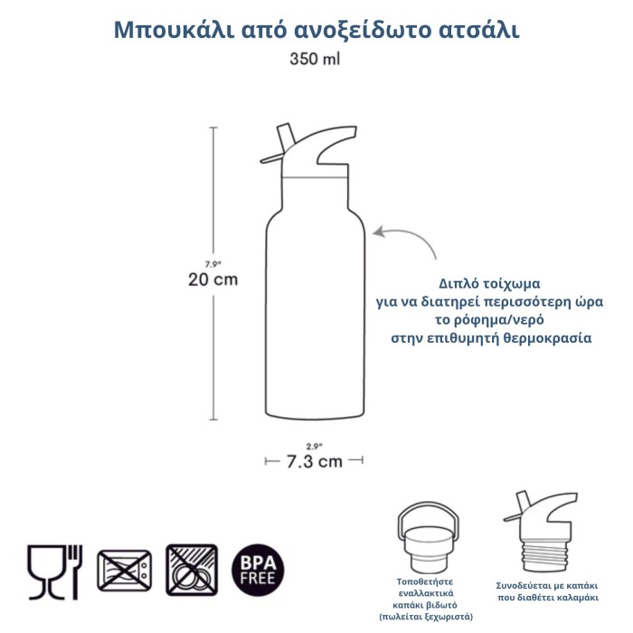 A Little Lovely Company Μπουκάλι με διπλό τοίχωμα από ανοξείδωτο ατσάλι 350ml Animal friends