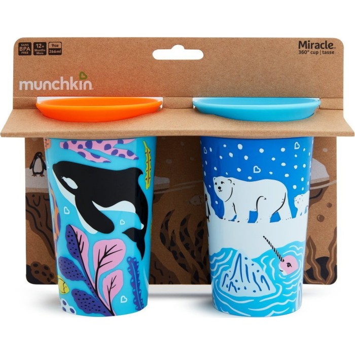 Munchkin Παιδικά Ποτηράκια "Miracle 360° Wildlove Sippy" από Πλαστικό Πολύχρωμο 2τμχ 266ml 