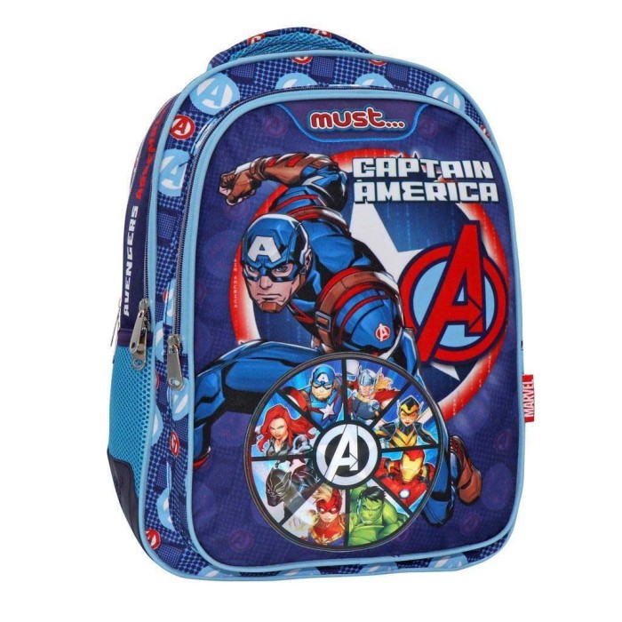 Must Captain America Σχολική Τσάντα Πλάτης Δημοτικού σε Μπλε χρώμα Μ32 x Π18 x Υ43εκ