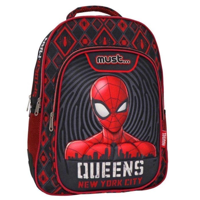 Must Spiderman Queens New York City Σχολική Τσάντα Πλάτης Δημοτικού σε Κόκκινο χρώμα Μ32 x Π18 x Υ43εκ