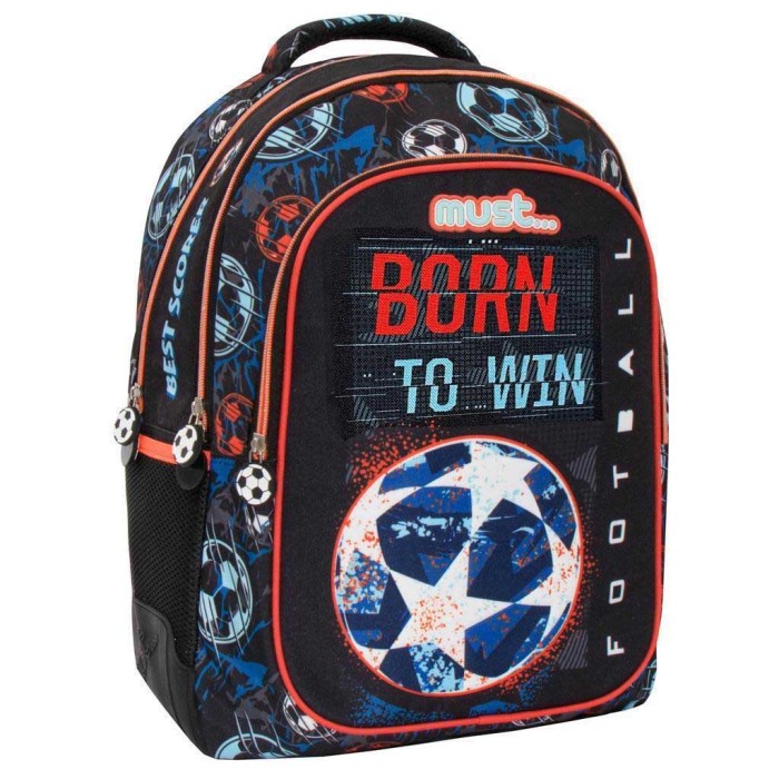 Must Born To Win με 3 Θήκες Σχολική Τσάντα Πλάτης Δημοτικού Πολύχρωμη Μ34 x Π20 x Υ44εκ