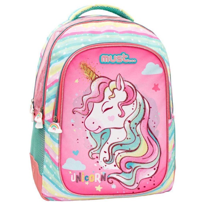 Must Unicorn με 3 Θήκες Σχολική Τσάντα Πλάτης Δημοτικού Πολύχρωμη Μ32 x Π18 x Υ43εκ