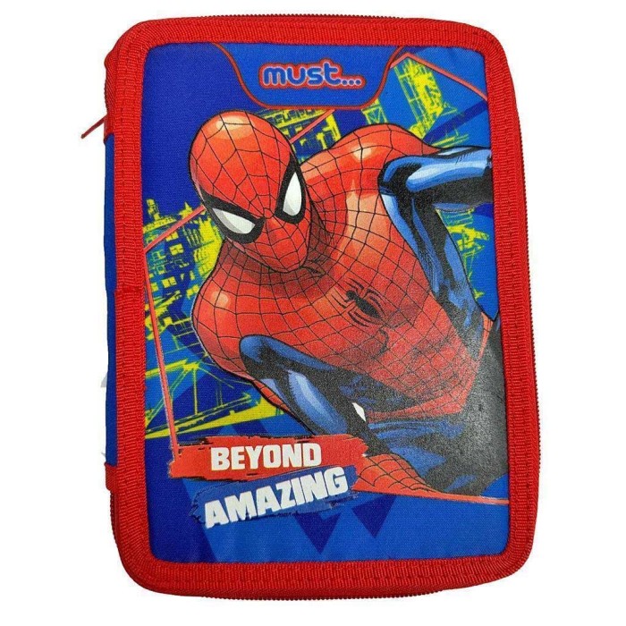 Must Spiderman Κασετίνα Γεμάτη με 2 Θήκες σε Μπλε χρώμα