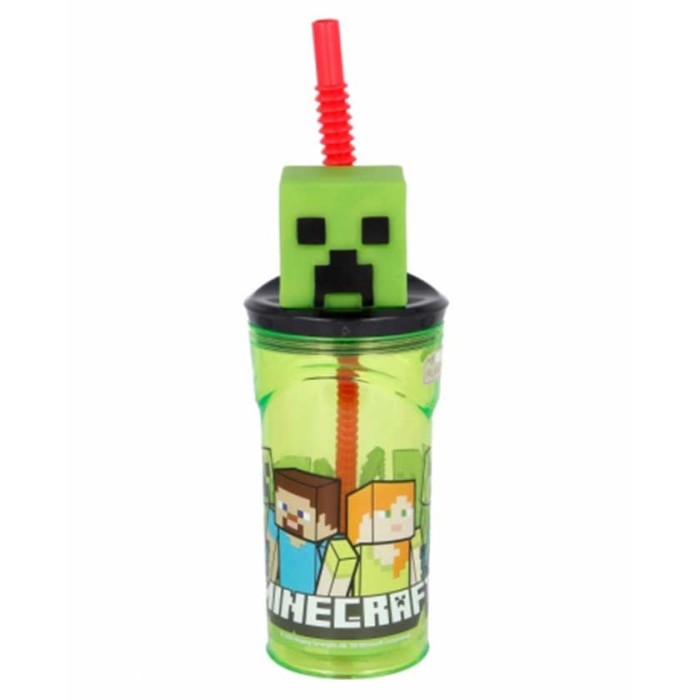 Stor Minecraft Ποτήρι Νερού από Πλαστικό με Καλαμάκι 430ml