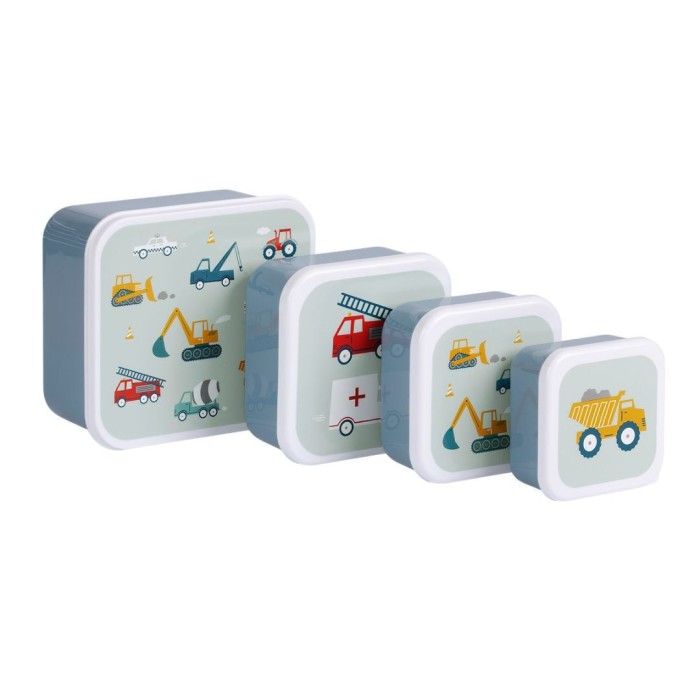 A little lovely company Σετ 4 δοχεία φαγητού Lunch & Snack Box "Vehicles" 