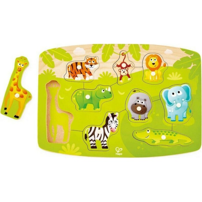 Hape Happy Puzzles Jungle Peg Puzzle - Παζλ Με Τα Ζώα Της Ζούγκλας 