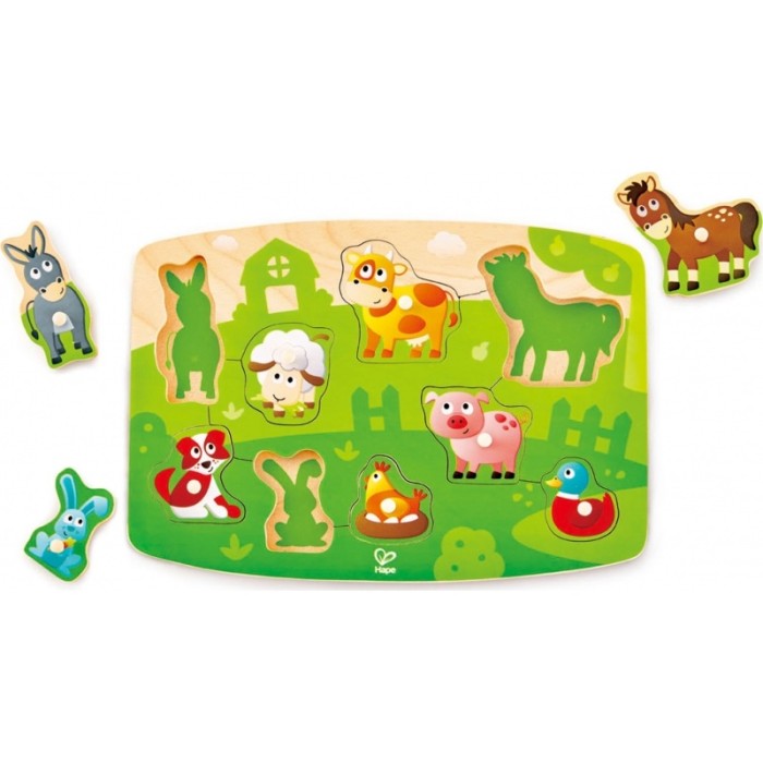 Hape Farmyard Peg Puzzle - Πολύχρωμο Παζλ Με Ζωάκια 