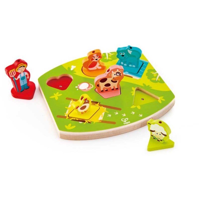 Hape Happy Puzzles Ξύλινο Παζλ Ζωάκια Φάρμας Με Ήχο 