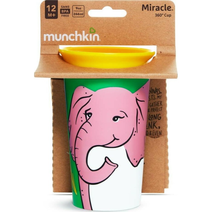 Munchkin Παιδικό Ποτηράκι "Miracle 360° Wildlove Sippy" από Πλαστικό Ροζ 266ml 