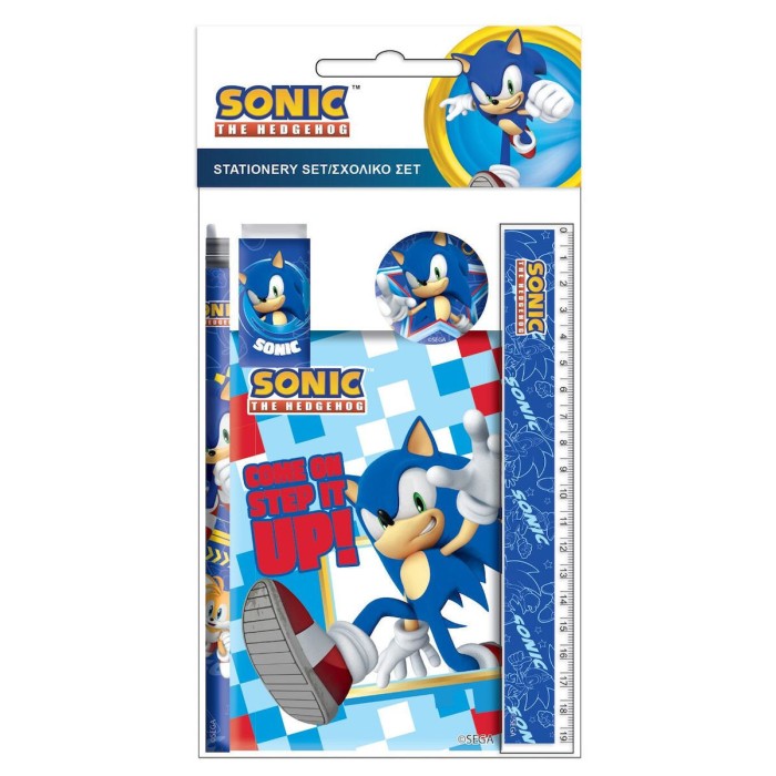 Gim Sonic Παιδικό Σετ Γραφικής Ύλης με Μολύβι, Ξύστρα, Γόμα, Σημειωματάριο και Χάρακα