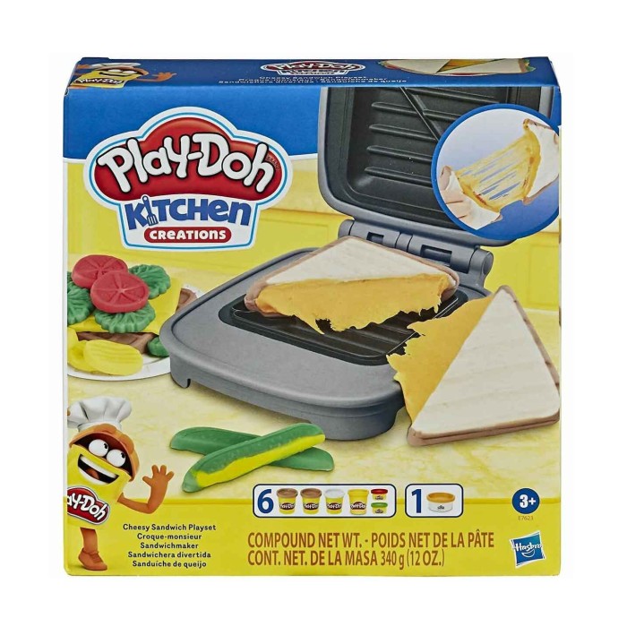 Hasbro Play-Doh Πλαστελίνη - Παιχνίδι Kitchen Creations Cheesy Sandwich για 3+ Ετών, 7τμχ