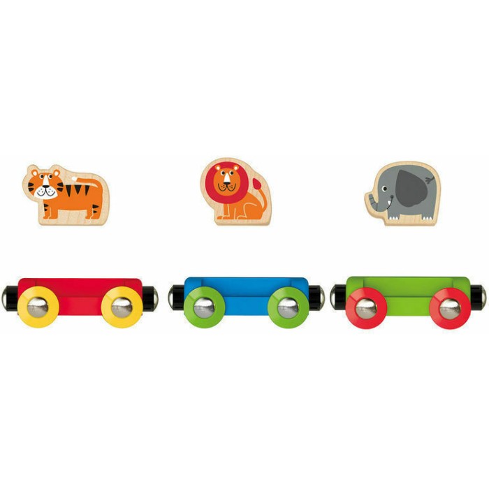 Hape Jungle Journey Train  - Βαγονάκια Τρένου Με Φιγούρες Ζώων Της Ζούγκλας 
