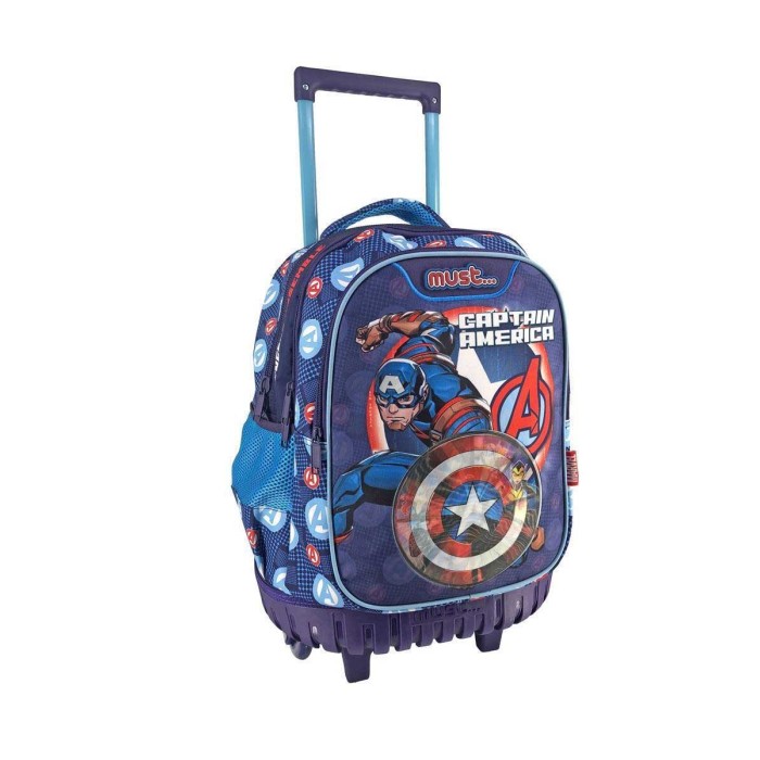 Must Captain America Σχολική Τσάντα Τρόλεϊ Δημοτικού σε Μπλε χρώμα 